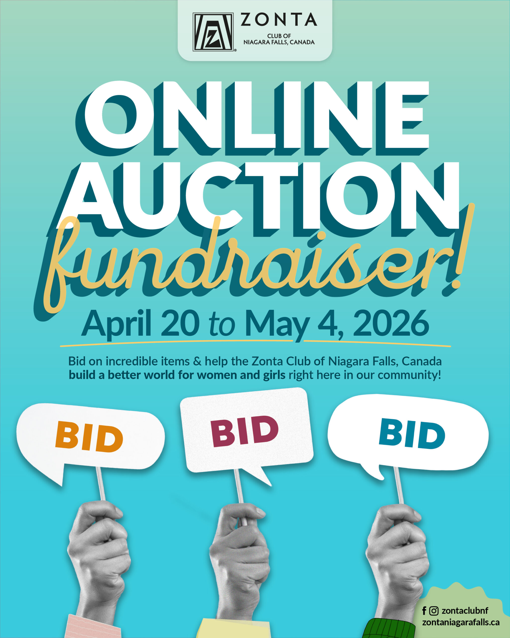 Zonta Club of Niagara Falls online auction poster